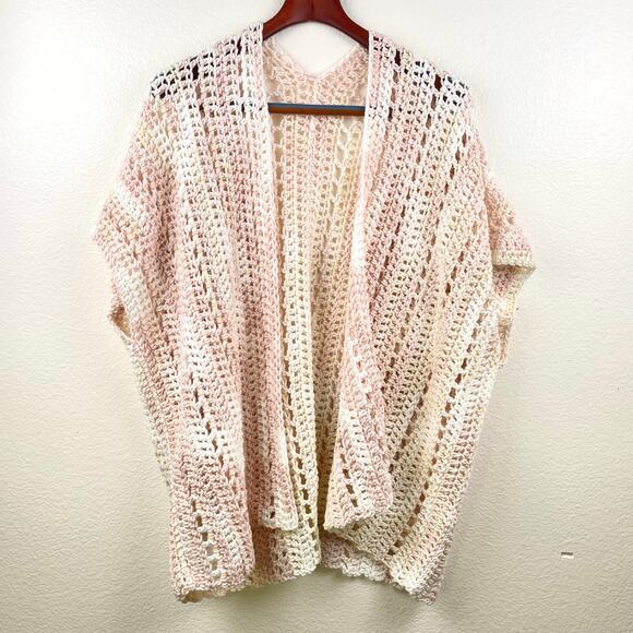 Womens Kimono OS Crochet Oversized Handmade Boho Festival Hippie Cottage Prairie - Picture 1 of 7